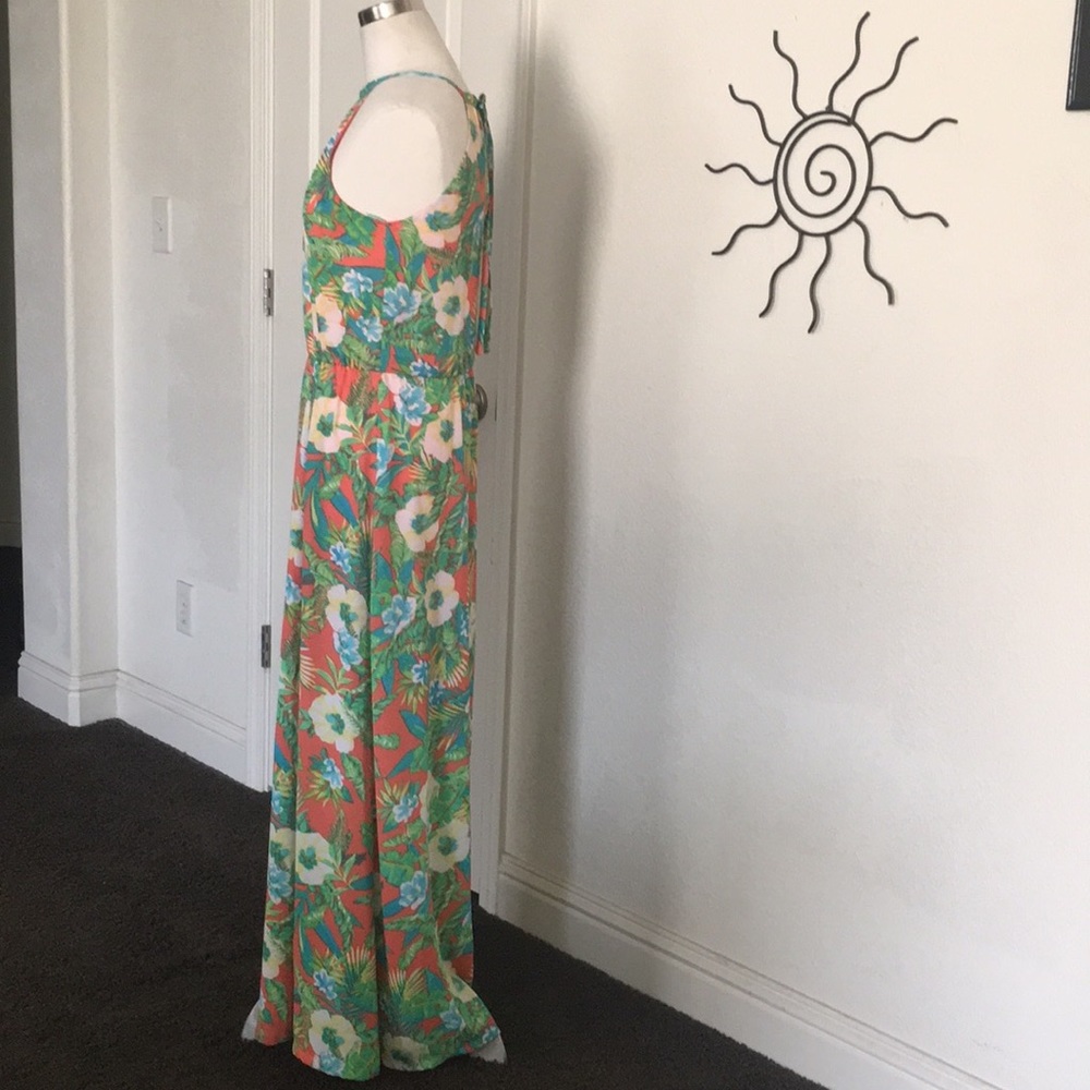 Decree Coral Tropical Front Slit Maxi Dress - Picture 2 of 10